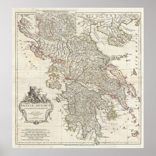 Vintage Karte Griechenlands (1794) Poster (Vorne)