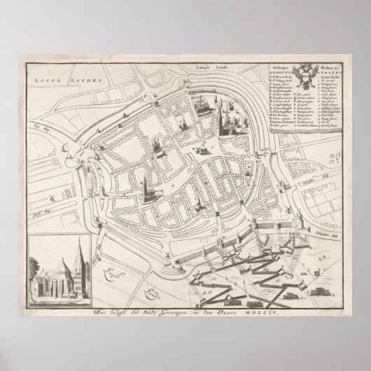 Vintage Karte Groningen Niederlande (1594) Poster (Vorne)