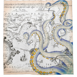 Vintage Karte Grunge Tentacles Duschvorhang