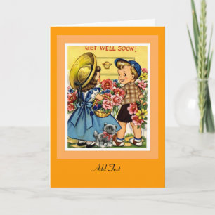 Vintage-Karte Gute Besserung Blumen Kinder Karte