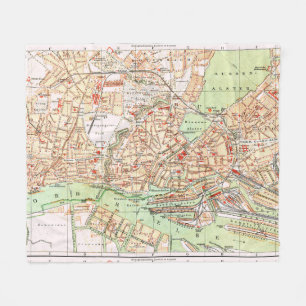 Vintage Karte Hamburg Deutschland (1890) Fleecedecke