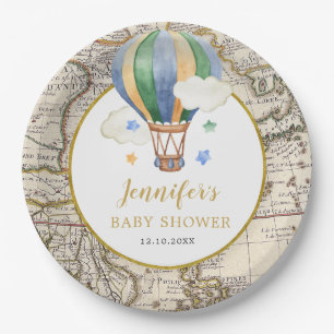 Vintage Karte Heißluftballon Adventure Baby Dusche Pappteller