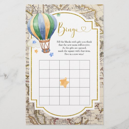 Vintage Karte Heißluftballon Babydusche Bingo (Vorderseite)