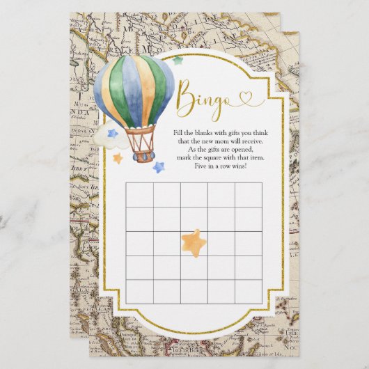 Vintage Karte Heißluftballon Babydusche Bingo (Vorne/Hinten)