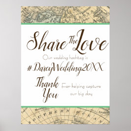 Vintage Karte Hochzeitshashtag-Zeichen Poster