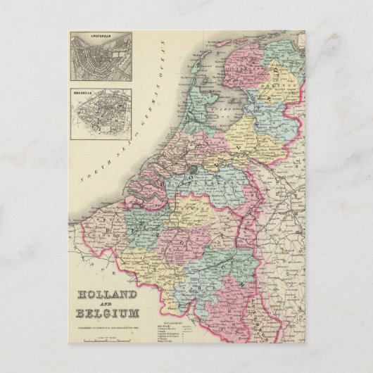 Vintage Karte Hollands und Belgiens (1856) (Vorderseite)