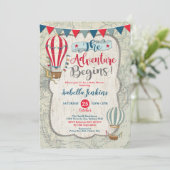 Vintage Karte Hot Air Balloon Babydusche (Stehend Vorderseite)