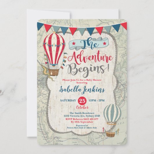Vintage Karte Hot Air Balloon Babydusche (Vorderseite)