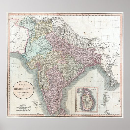 Vintage Karte Indiens (1806) Poster (Vorne)