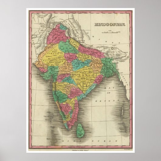 Vintage Karte Indiens (1831) Poster (Vorne)