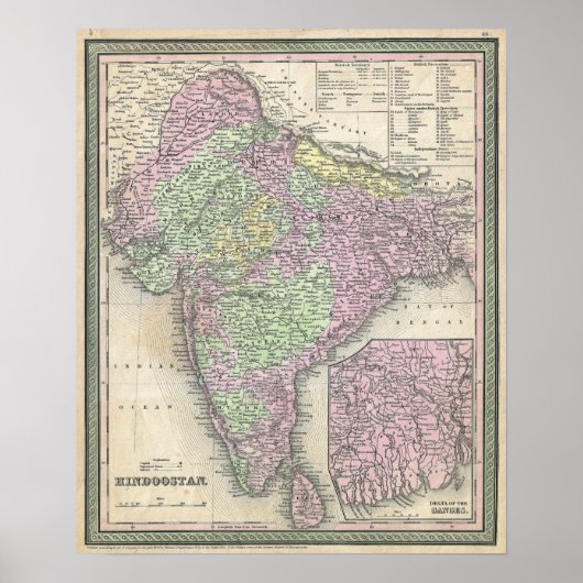 Vintage Karte Indiens, 1853 Poster (Vorne)