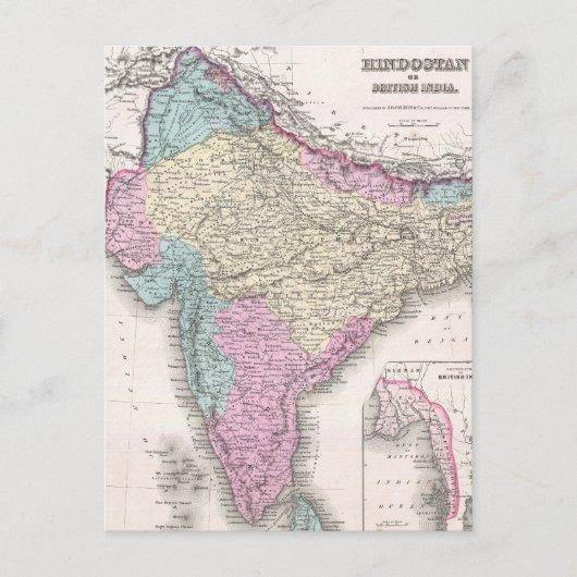 Vintage Karte Indiens (1855) (Vorderseite)