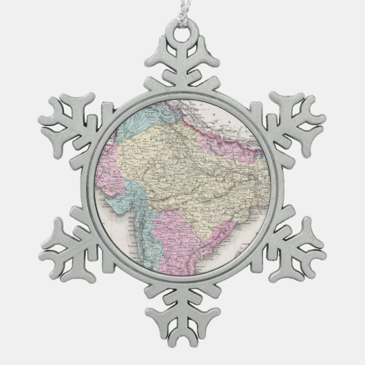 Vintage Karte Indiens (1855) Schneeflocken Zinn-Ornament (Vorderseite)