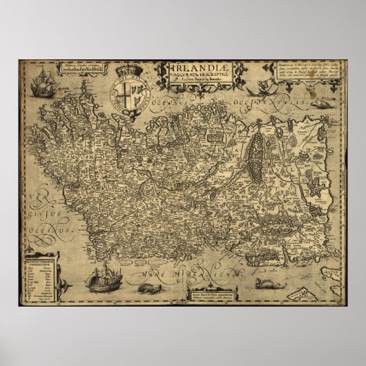 Vintage Karte Irlands (1606) Poster (Vorne)