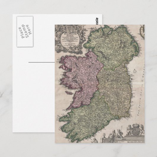 Vintage Karte Irlands (1716) (Vorne/Hinten)