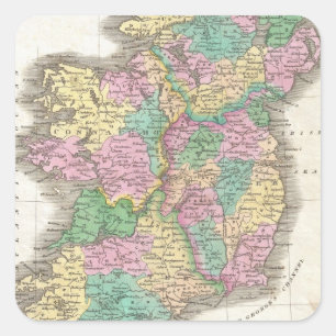 Vintage Karte Irlands (1827) Quadratischer Aufkleber