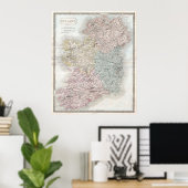 Vintage Karte Irlands (1850) Poster (Heimbüro)