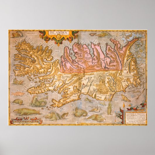 Vintage Karte Islands (1590) Poster (Vorne)