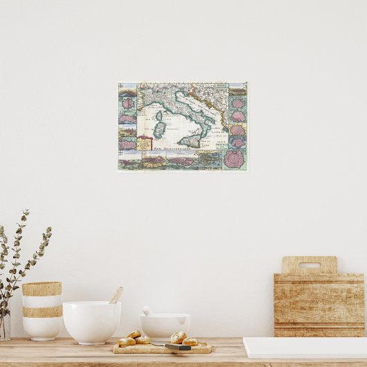 Vintage Karte Italiens (1706) Poster (Küche)