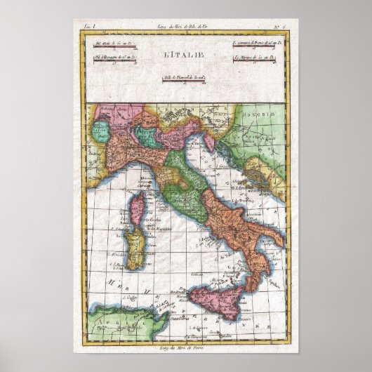 Vintage Karte Italiens (1780) Poster (Vorne)