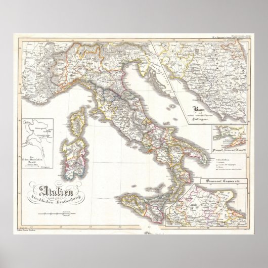Vintage Karte Italiens (1850) Poster (Vorne)