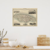 Vintage Karte Jamaikas (1851) Poster (Küche)