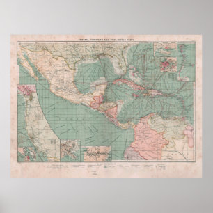 Vintage Karte Karibik & Mittelamerika (1905) Poster