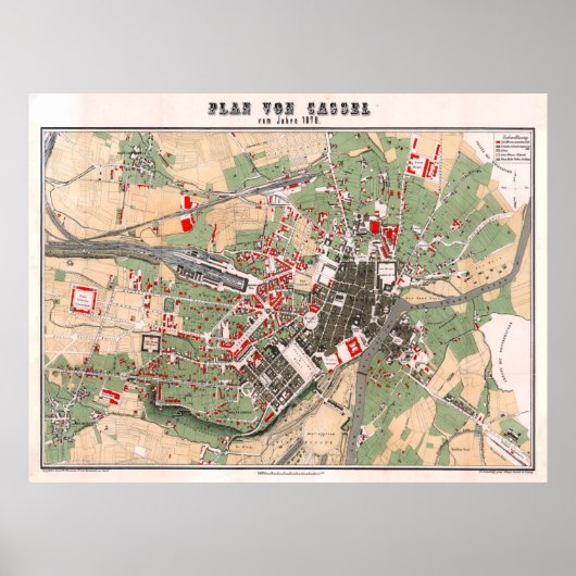 Vintage Karte Kassel Deutschland (1878) Poster (Vorne)