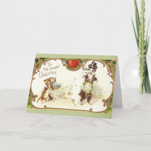 Vintage Karte Katzen-Hochzeitvalentines Tages (Vorderseite)