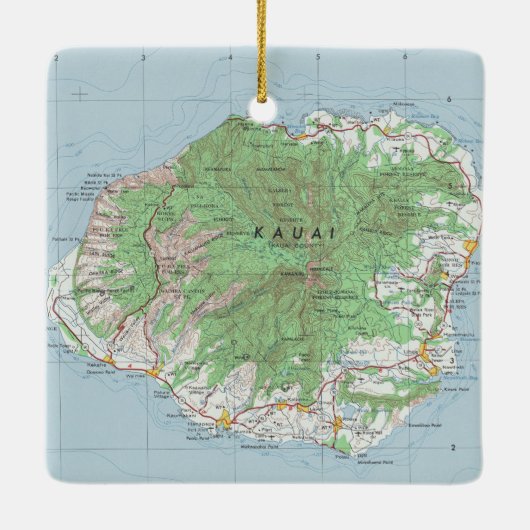 Vintage Karte Kauai Hawaii Keramikornament (Rückseite)