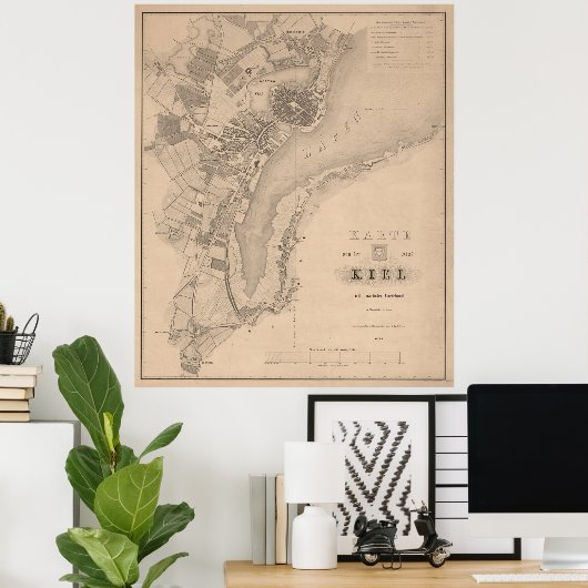 Vintage Karte Kiels (1853) Poster (Heimbüro)