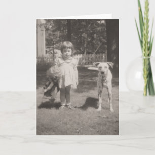Vintage-Karte - kleines Mädchen, Puppe und Dalmati Karte