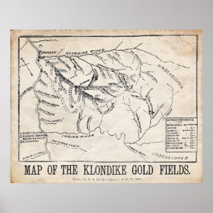 Vintage Karte - Klondike - Dawson Gold Fields 1898 Poster