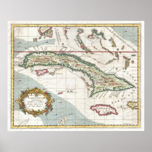 Vintage Karte Kubas und Jamaikas (1763) Poster (Vorne)