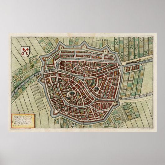 Vintage Karte Leiden Niederlande (1638) Poster (Vorne)