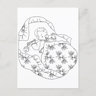 Vintage-Karte Mädchen Baby-Party Linienkunst Ausma Postkarte