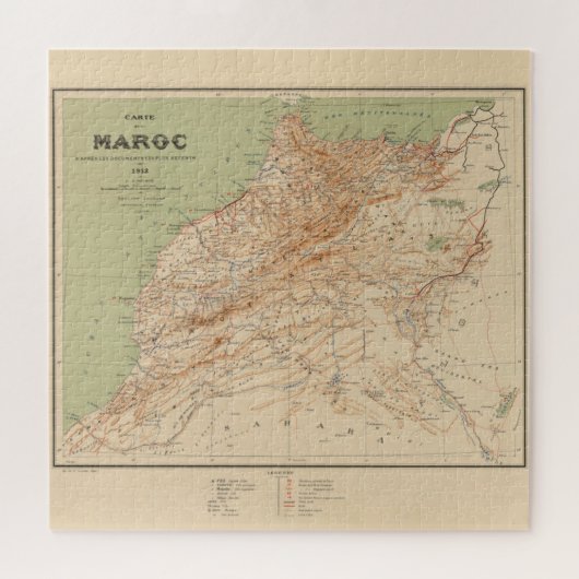 Vintage Karte Marokkos (1912) Puzzle (Horizontal)