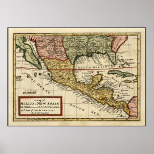 Vintage Karte Mexikos (1708) Poster