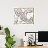 Vintage Karte Mexikos (1855) Poster (Heimbüro)