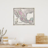 Vintage Karte Mexikos (1855) Poster (Küche)