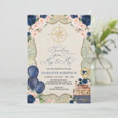 Vintage Karte Miss zu Mrs. Navy Blush Brautparty (Stehend Vorderseite)