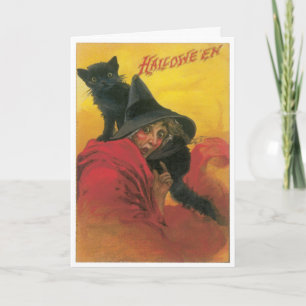 Vintage Karte mit Rotzunge und schwarzer Katze