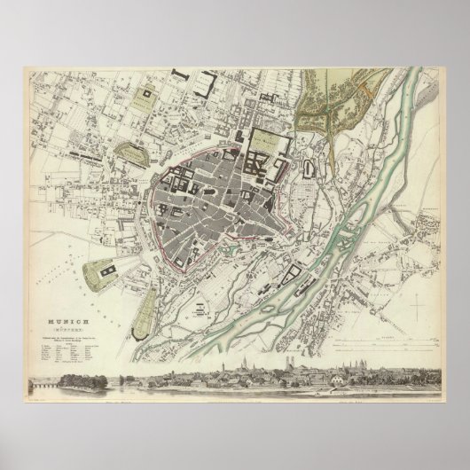 Vintage Karte München Deutschland (1832) Poster (Vorne)