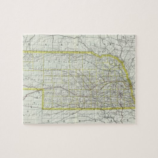 Vintage Karte Nebraska (1889) Puzzle (Horizontal)