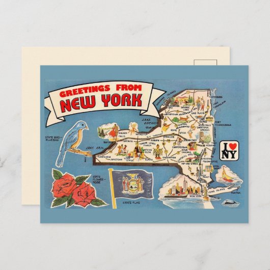 Vintage Karte New York (Vorne/Hinten)