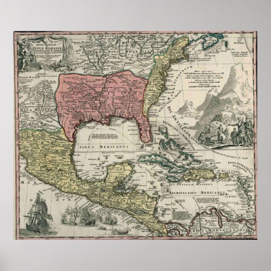 Vintage Karte Nordamerika/Karibik (1720) Poster (Vorne)