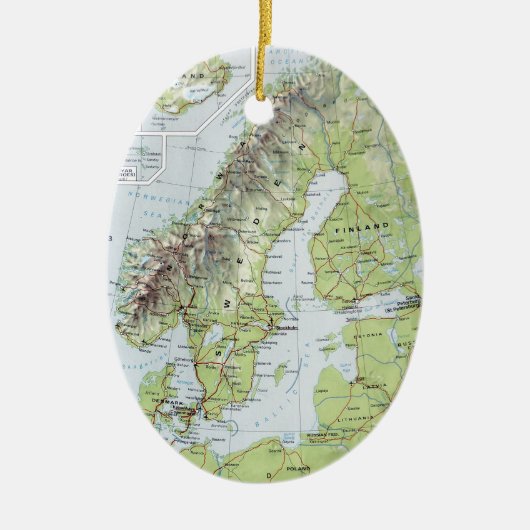 Vintage Karte Norwegen Schweden Niederlande Keramikornament (Vorne)