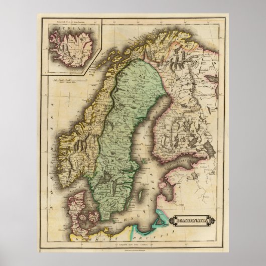 Vintage Karte Norwegens und Schwedens (1831) Poster (Vorne)