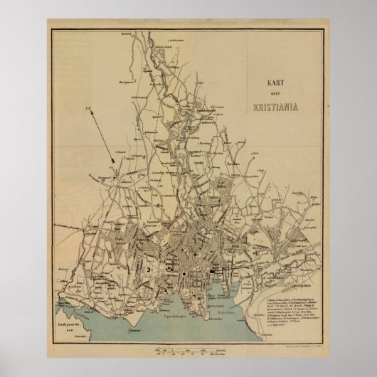 Vintage Karte Oslo Norwegen (1881) Poster (Vorne)