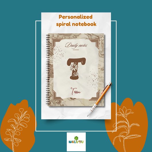 Vintage Karte Personalisiert mit Initial T Notizblock